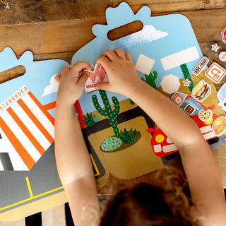 Child playing with Whataburger Little Foodies Sticker Play Set