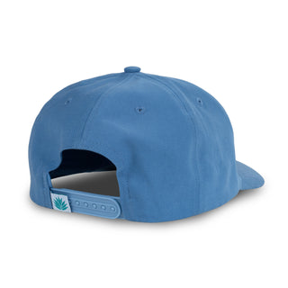 Blue cap with a brand logo on the back on a white background