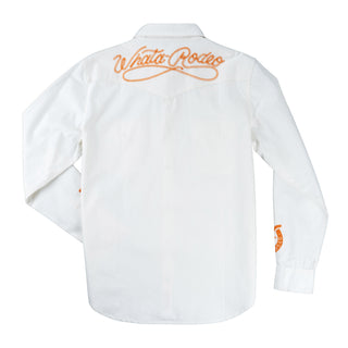 White shirt with 'Whata Rodeo' logo on a white background