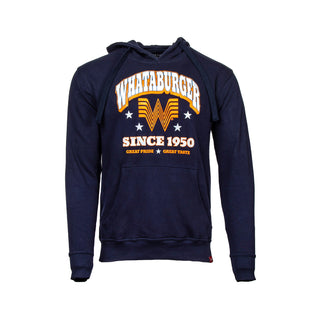 View front of Sportiqe retro navy hoodie