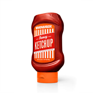 Bottle of Whataburger Fancy Ketchup on a white background