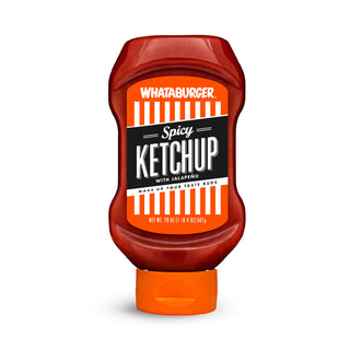 Bottle of Whataburger Spicy Ketchup on a white background