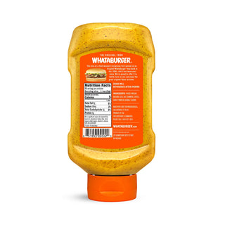 Squeeze bottle of mustard with Whataburger label on a white background
