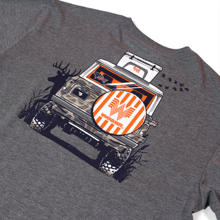 Close-up view on-white photo of Burlebo x Whataburger Bronco Tee Back Graphic