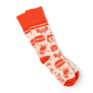 Socks with Whataburger themed design on a white background