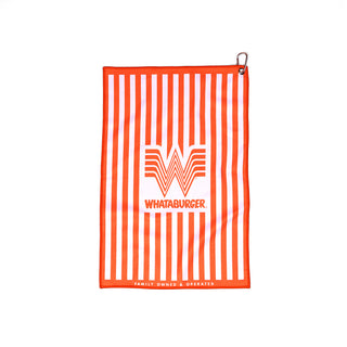 On-White Photo of Orange and White Striped Golf towel