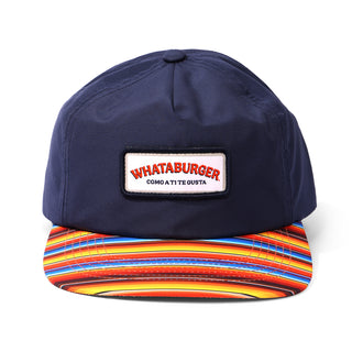 Navy blue cap with colorful brim and Whataburger logo on a white background