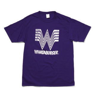 Purple t-shirt with white Whataburger logo on a white background