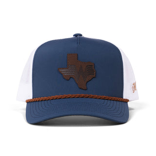 Hooey x Whataburger Navy Leather Patch Hat on White Background
