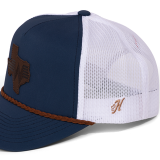 Hooey x Whataburger Navy Leather Patch Hat on White Background