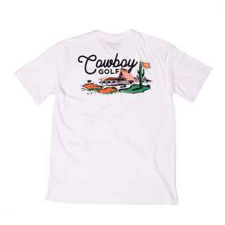 Hooey x Whataburger Cowboy Golf Tee on White Background