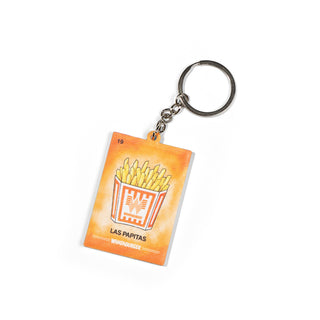 Loteria Keychain "Las Papitas" on white background