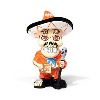 Microphone Sugar Skull Figurine on white background