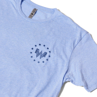 One Nation Light Blue Tee on white background