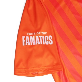 Orange soccer jersey with 'Fans of the Fanatics' text on a white background