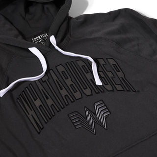 Onyx hoodie with white drawstrings Whataburger logos on a white background