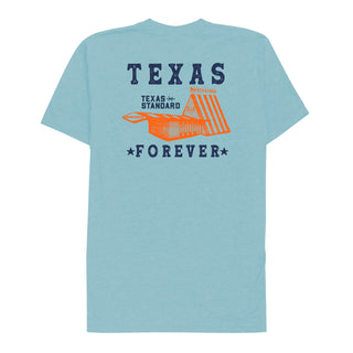 Light blue t-shirt with 'Texas Forever' graphic on the back