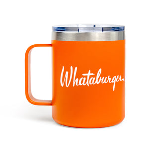 View Orange Steel Script Mug with Clear Acrylic Lid.